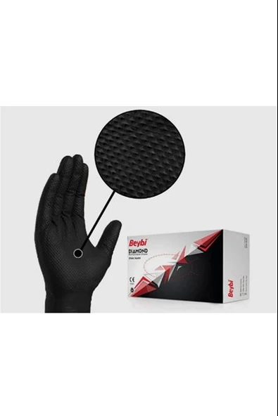 Beybi Diamond Xl Pudrasız Kalın Siyah Nitril Eldiven Xl (100 Lü Paket) ürün görseli 1