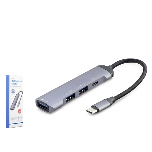 Hadron Hdx7040 Type-C Hub 3-Usb2.0 + Usb3.0 Gri ürün görseli 1