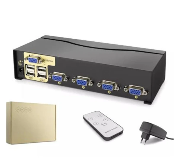 Hadron Hdx1381 4 Port Vga Kvm Switch Uzaktan Kumanda 5V Adaptör ürün görseli 1