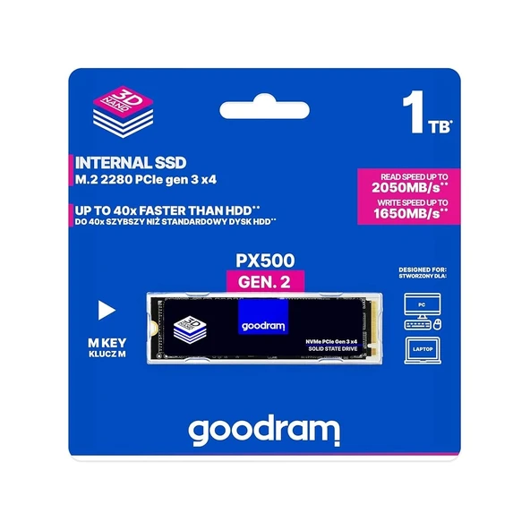 1TB PX500 Gen3x4 M.2 NVMe SSD (2050MB Okuma / 1650MB Yazma) ürün görseli 1
