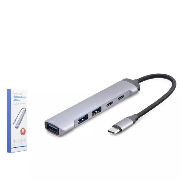 Hadron Hdx7041 Type-C Hub 5-Usb Gri ürün görseli 1