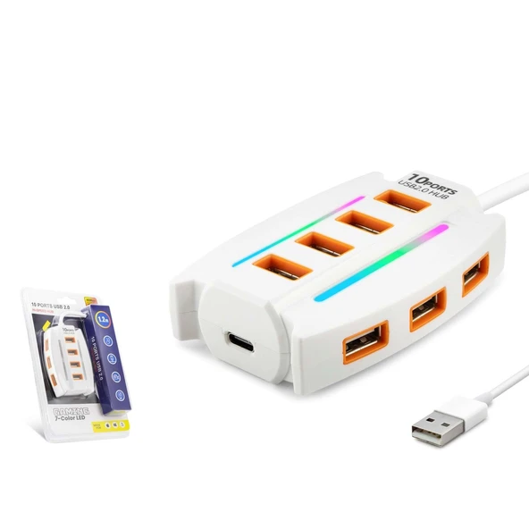 Hadron Hdx7037 Usb Hub 10-Usb 1.2M Beyaz ürün görseli 1