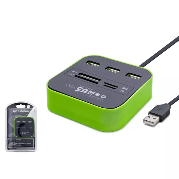 Hadron Hdx7006 Usb Hub Combo 3-Usb + Ms + Sd + M2 + Tf Yeşil ürün görseli 1
