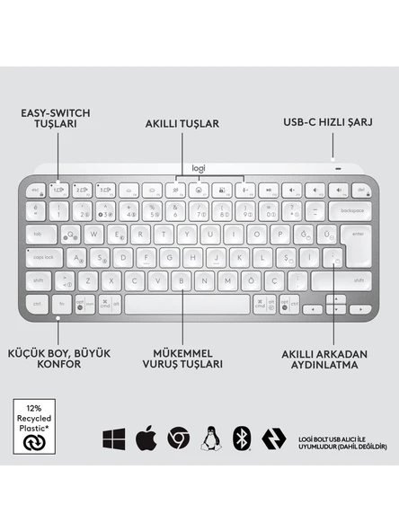 Logitech 920-010504 Mx Keys Kablosuz Klavye (Mac İçin Özel) - Resim 4