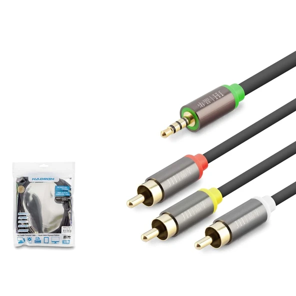 Hadron Hdx1065 3.5Mm To 3Rca Kablo 2Line Gold 3 Metre Siyah ürün görseli 1