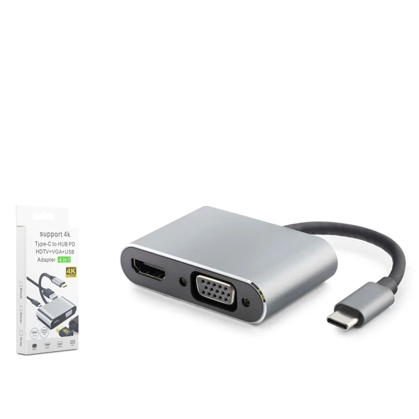 Hadron Hdx7839 Type-C To Hub Hdtv 4K 30Hz + Type-C + Usb + Vga 4İn1 Gri ürün görseli 1