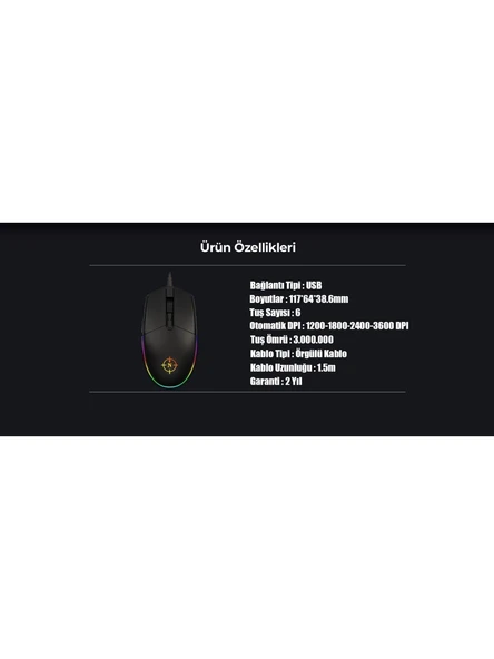 North Combat Rgb Kablolu Oyuncu Mouse - Resim 5