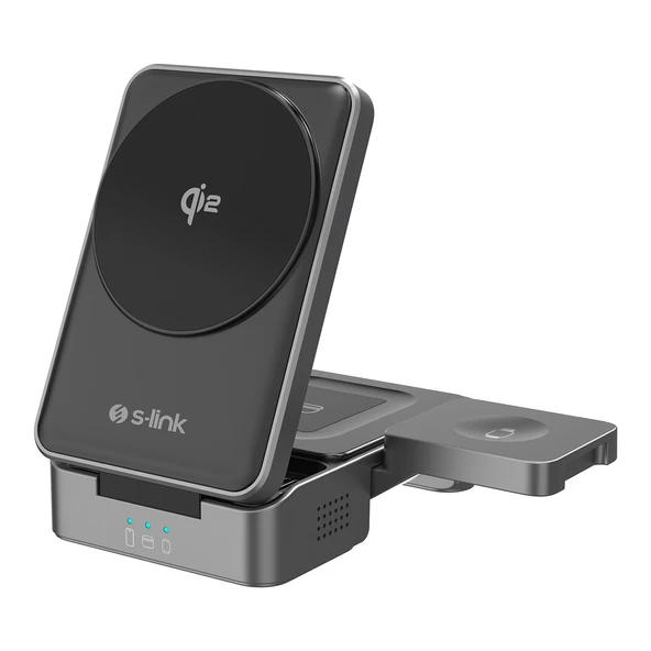 S-Link Sw-Cwf116 Siyah Telefon Kulaklık Akıllı Saat 15W 3 İn 1 Magsafe Qi2 Kablosuz Şarj Cihazı ürün görseli 1