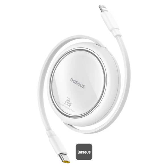 Baseus P10364501211-00 Free2Pull Makaralı Şarj Kablosu Usb-C-Lightning 20W 1 Metre Beyaz ürün görseli 1