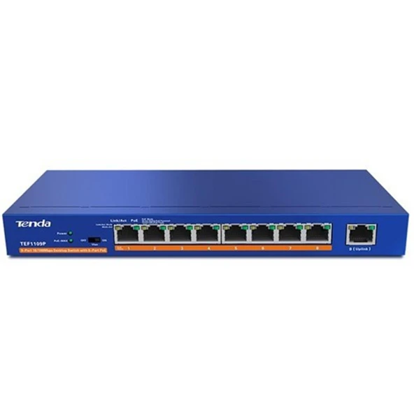 Tenda TEF1109P-8-63W 9 Port 8 Port Poe+ 10-100 Switch ürün görseli 1