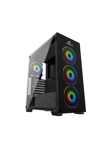 GameboosterGB-PE05B 600w 80+ USB3.0 Full Siyah Tempered Glass RGB Fanlı kasa ürün görseli 1