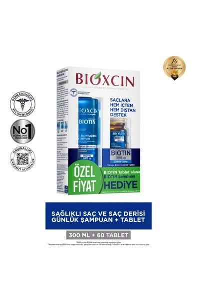 BİOXCİN Biotin Saç Bakım Seti – Dökülme Karşıtı Şampuan 300 ml + Biotin Tablet 60’lı – Saç Sağlığı İçin ürün görseli 1