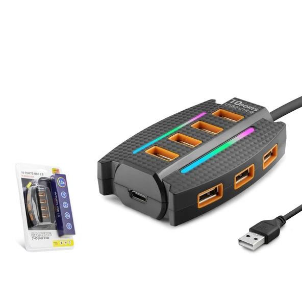 Hadron Hdx7036 Usb Hub 2.0 10-Usb 1.2 Metre Siyah ürün görseli 1