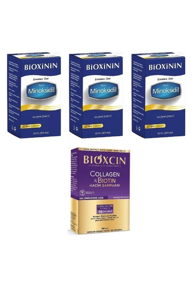 BİOXİNİN Forte Minoksidil %5 Deri Spreyi 60 ml 3 Adet  Bioxcin Collagen & Biotin Hacim Şampuanı 300 ürün görseli 1
