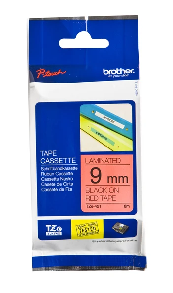 Tze-421 9 Mm Kırmızı Üzeri Siyah Laminasyonlu Etiket ürün görseli 1