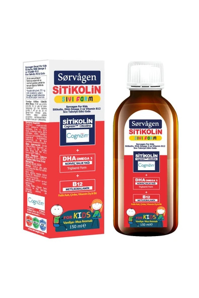 SORVAGEN Kids Sıvı Form - Sitikolin DHA Omega 3 Norveç Balık Yağı ve B12 - 150 ml ürün görseli 1