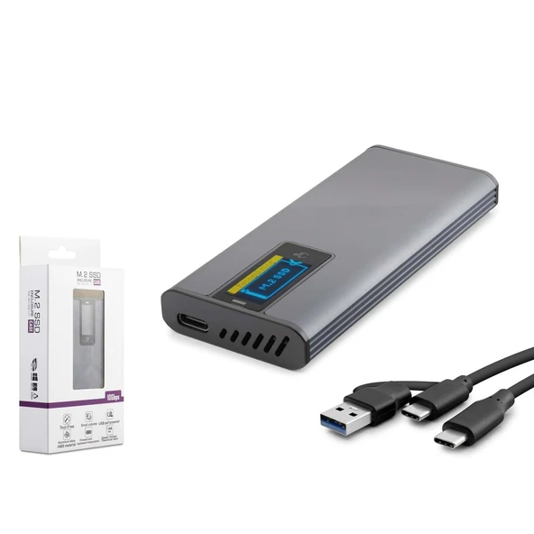Hadron Hdx1780 Ssd Kutu Type-C3.1 + Usb3.0 Nvme + Ngff M2 Alüminyum + Plastik Chip Rtl9210B Rgb Gri ürün görseli 1