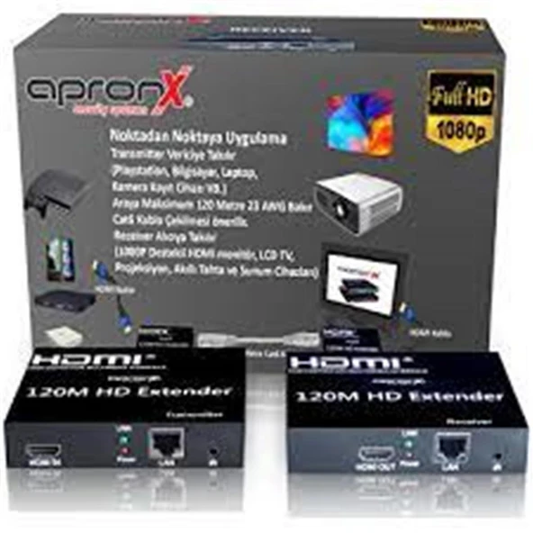 Apronx APX-USB120M-B Cat5e-Cat6 120 metre FullHd 1080P HDMI Extender ürün görseli 1