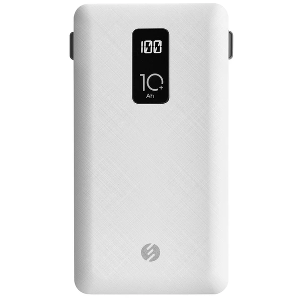 İp-T100C 10000Mah Lightning+Micro+Type C Kablolu Powerbank Beyaz Lcdli ürün görseli 1