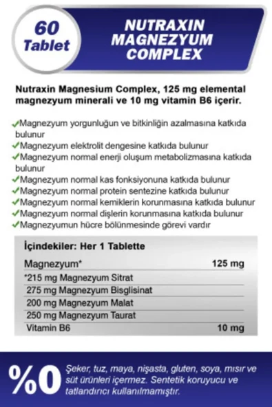 NUTRAXİN Magnezyum Complex 60 Tablet 125 Mg x 2 adet - Resim 2