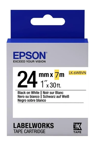 Epson LK-6WBVN Vinil Beyaz Üzeri Siyah 24mm 7Metre Etiket ürün görseli 1