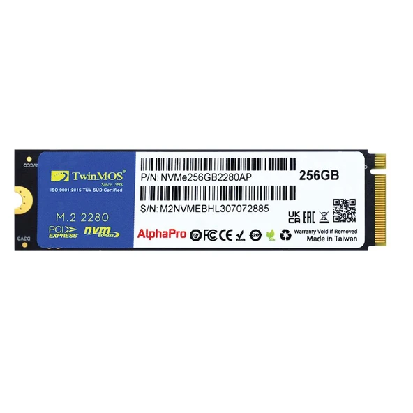 TwinMOS 256GB NVMe256GB2280AP M.2 PCIe Gen3 NVMe SSD (3600-3250Mb-s) TLC 3DNAND Ssd Disk ürün görseli 1
