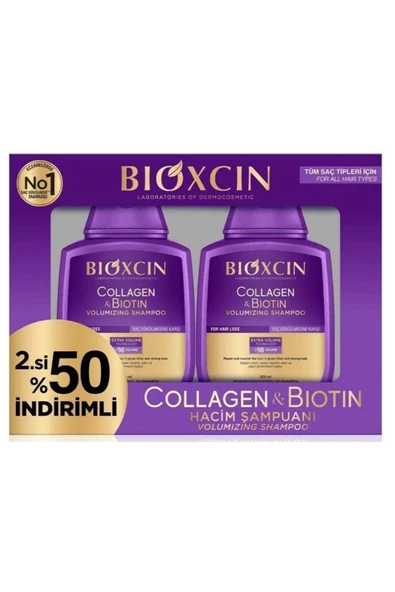 BİOXCİN Collagen Ve Biotin Hacim Şampuanı 300 ml 2 Li Kolajen Biotin İnce Seyrek Saçlar Avantaj Paket ürün görseli 1