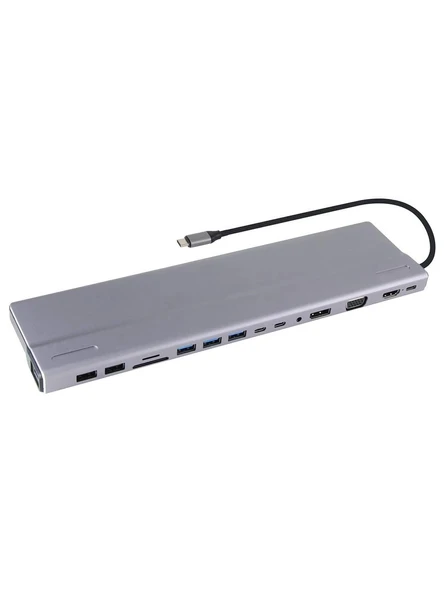 Vcom Cu4703 Type-C To Usb3.0-3+Usb2.0-2+Vga+Rj45+Sd+Tf+Audio+Hdmi+Dp+Usb-C Data-2+Usb-C Çoklayıcı ürün görseli 1
