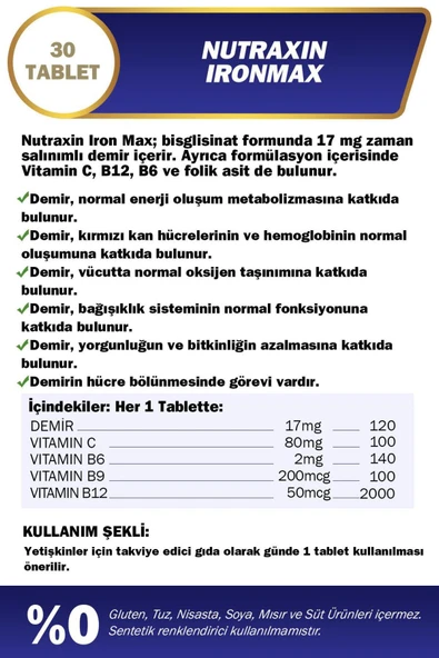 NUTRAXİN Iron Max 30 Tablet 2 Adet - Resim 3