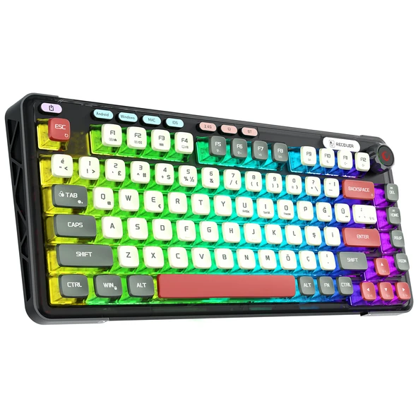 Rampage Eira Transparan Hot Swap 2.4G + Bt Wireless Rgb Gasket Oil Switch Türkçe Q Mekanik Klavye ürün görseli 1