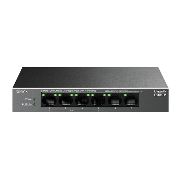 Ls106Lp 6 Port 10-100 Mbps 4 Port Poe+ 10-100 Mbps Switch Hub Metal Kasa ürün görseli 1