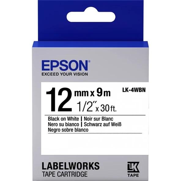 Lk-4Wbn Standart Siyah Üzeri Beyaz 12Mm 9Metre Etiket ürün görseli 1