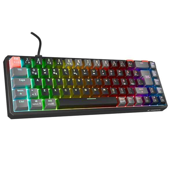 Rampage Yoru Mini Siyah-Gri Type-C Bağlantılı Outemu Red Swich Q Mekanik Gaming Oyuncu Klavye Rgb ürün görseli 1