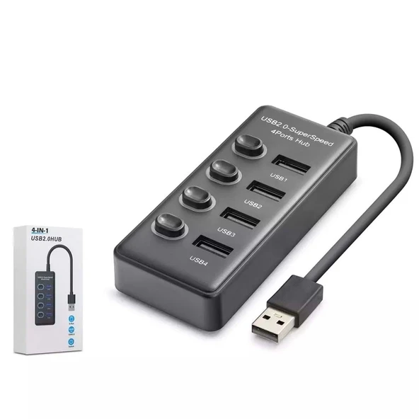 Hadron Hdx7048 Usb Hub 2.0 480Mbps 4X Usb-A 4 Port Switch’Li Çoklayıcı Siyah ürün görseli 1