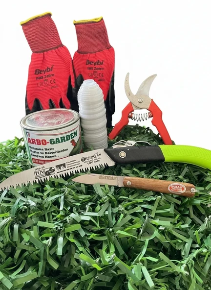 Bitki Aşılama Seti 6 Parça- Aşılama Bağı 25m+ Macunu 500gr+ Çakısı+ Budama Testeresi+ Budama Makası+ Eldiven 10 ürün görseli 1