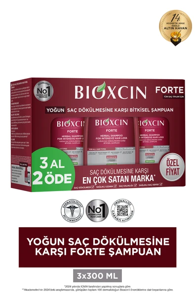 BİOXCİN Forte Şampuan Tüm Saç Tipleri Için 3x300ml - Yoğun Dökülme Şampuanı Avantajlı Paket ürün görseli 1