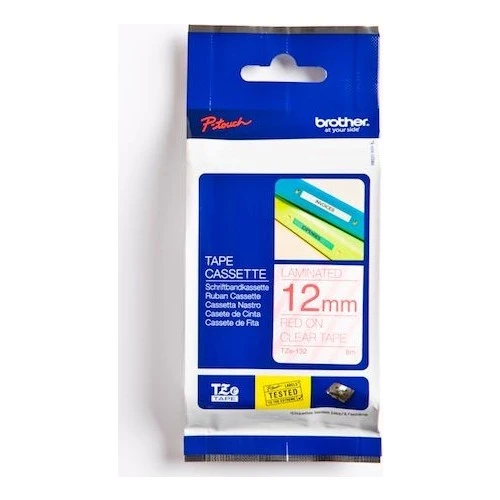 Tze-132 12 Mm Şeffaf Üzeri Kırmızı Laminasyonlu Etiket ürün görseli 1
