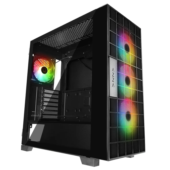 Rampage Azza V2 Temperli Camlı Siyah 4-12Cm Argb Fan + Type-C Atx Mid-T Gaming Oyuncu Boş Bilgisayar Kasası ürün görseli 1