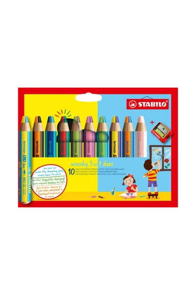 Stabilo Woody 3İn1 Duo Kuru Boya Kalemi 10 Ren + Kalemtıraş EO882/10-2 ürün görseli 1