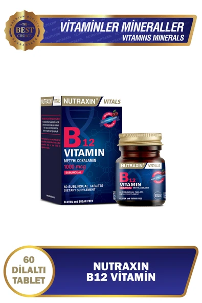 NUTRAXİN B12 Vitamini 1.000 mcg Kiraz Aromalı 60 Dil Altı Tablet - Metilkobalamin ürün görseli 1