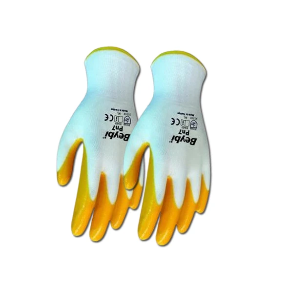 Nitril Poly Pn7 9 Beden Beyaz Sarı İş Eldiveni (12 Li Paket) ürün görseli 1