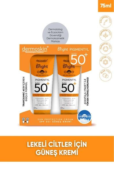 DERMOSKİN 2'li Be Bright Pigmentyl SPF 50+ | UVA & UVB Koruyucu | Leke Karşıtı Güneş Kremi | 75+75 ml ürün görseli 1