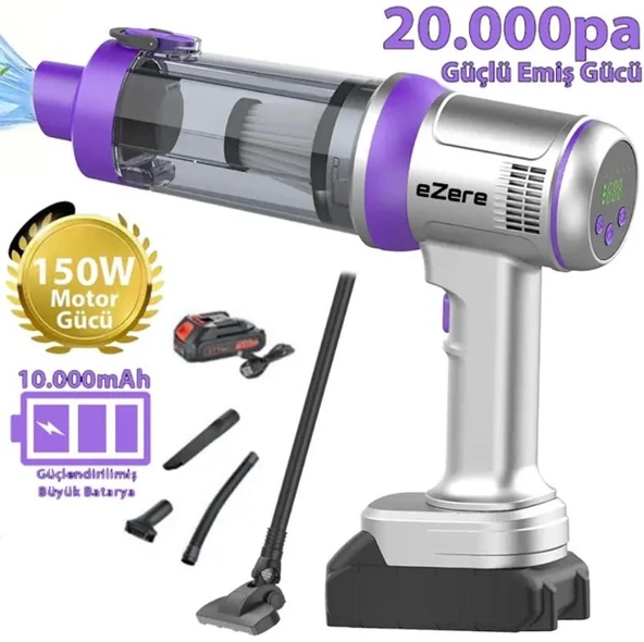 Ezere Powerstorm Kablosuz El Süpürgesi 20000Pa Çekim Gücü, 3 Kademeli, HEPA Filtre, 21V 2.0Ah Batarya ürün görseli 1