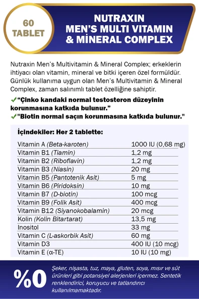 NUTRAXİN Multivitamin Complex Men's 60 Tablet - Resim 3