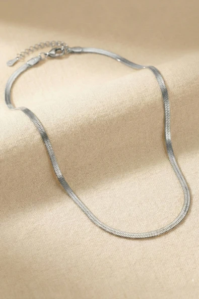 Silver İtalyan Ezme Zincir Çelik Kolye ürün görseli 1