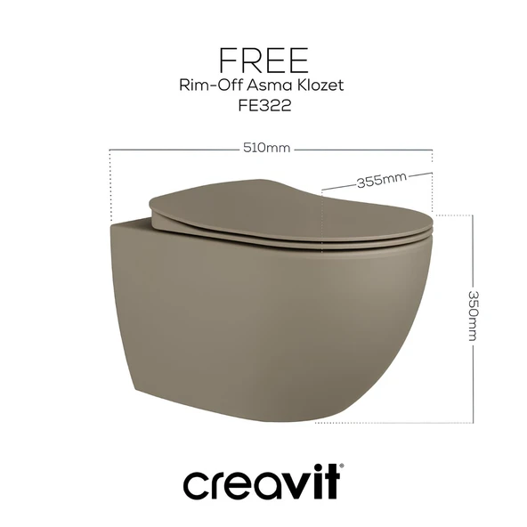 Creavit Free Kanalsız Mat Cappuccino Asma Klozet FE322, Creavit Free Duck Duroplast Yavaş Kapak ürün görseli 1