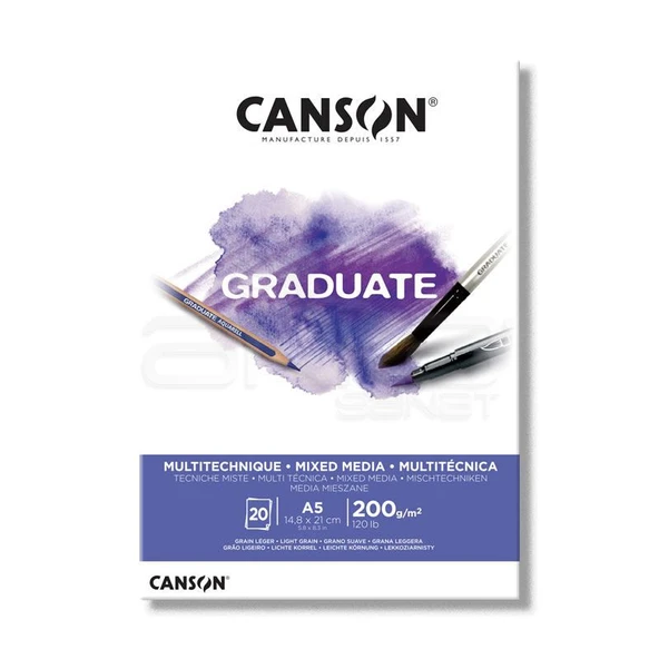 Canson A5 Çizim Bloğu (Çizim Defteri) Graduate Mix Media Beyaz 20 Yaprak 200 Gram 400110376 ürün görseli 1