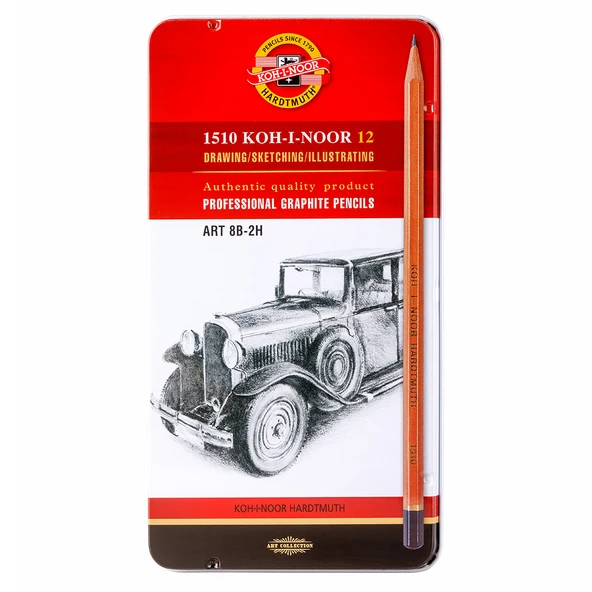 Koh-İ Noor Sanatsal Profesyonel Dereceli Kalem Seti Naturel 8B-2H Metal Kutu Of Gaphite Pencils 1512 N ürün görseli 1