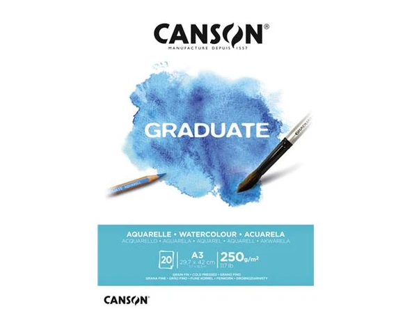 Canson A3 Sulu Boya Bloğu (Sulu Boya Resim Defteri) Graduate 20 Yaprak 250 Gram 400110375 ürün görseli 1