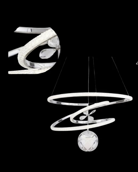 Lunox Virello Loop LED Krom Tasarım Avize Kristal Işıklı Modern Salon Avizesi ürün görseli 1